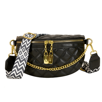 Női láncos crossbody táska Chanel-stílusban - nyár 2025, PU bőr, cipzár, belső poliészter bélés, telefonrekesz