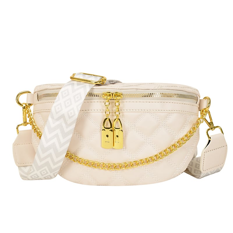 Női láncos crossbody táska Chanel-stílusban - nyár 2025, PU bőr, cipzár, belső poliészter bélés, telefonrekesz