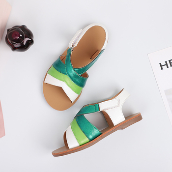 Gyerekeknek szóló koreai stílusú lapos szandál Velcro-zárással, Ultrafilm bőr felsőrész, gumírozott talp