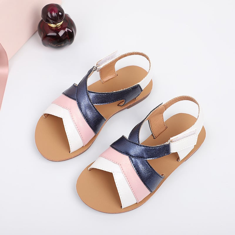 Gyerekeknek szóló koreai stílusú lapos szandál Velcro-zárással, Ultrafilm bőr felsőrész, gumírozott talp