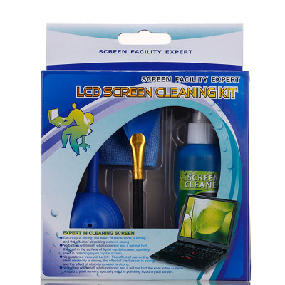 HB-021 Troj-dielny čistiaci set pre notebook, telefón, počítač a digitálnu kameru – tekutina na čistenie obrazovky, OEM spracovanie, tlač loga, balenie papierovou kartou