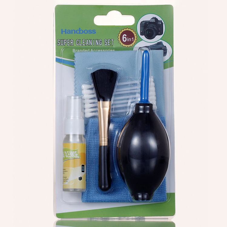 HB-021 Troj-dielny čistiaci set pre notebook, telefón, počítač a digitálnu kameru – tekutina na čistenie obrazovky, OEM spracovanie, tlač loga, balenie papierovou kartou