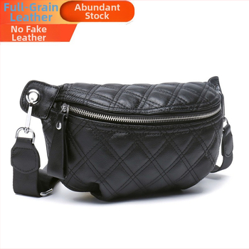 Saddle bag sa širokim remenom, prava koža, prva sloja goveđe kože, zatvarač, unutarnja džep s zatvaračem