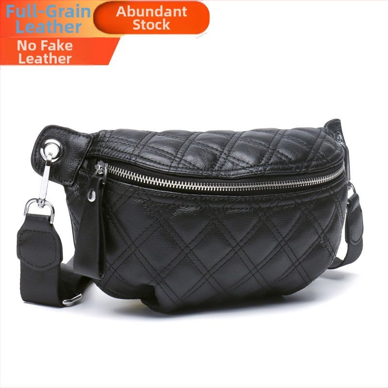 Saddle bag sa širokim remenom, prava koža, prva sloja goveđe kože, zatvarač, unutarnja džep s zatvaračem