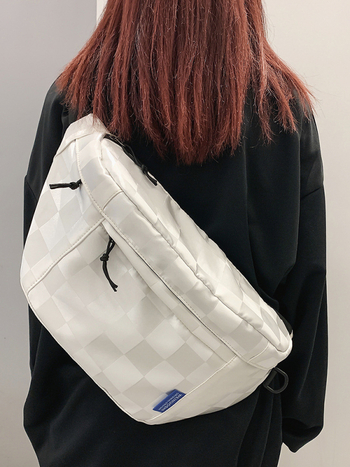 Mellkas táska városi egyszerűséggel, nylon, poliészter bélés, cipzár, telefon- és ID-kártya zsebek