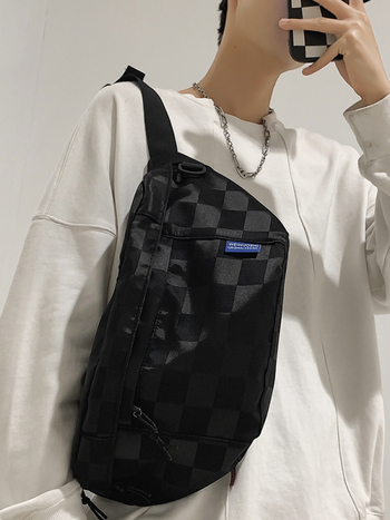 Mellkas táska városi egyszerűséggel, nylon, poliészter bélés, cipzár, telefon- és ID-kártya zsebek