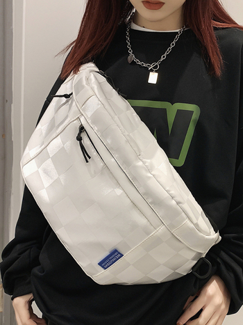 Mellkas táska városi egyszerűséggel, nylon, poliészter bélés, cipzár, telefon- és ID-kártya zsebek