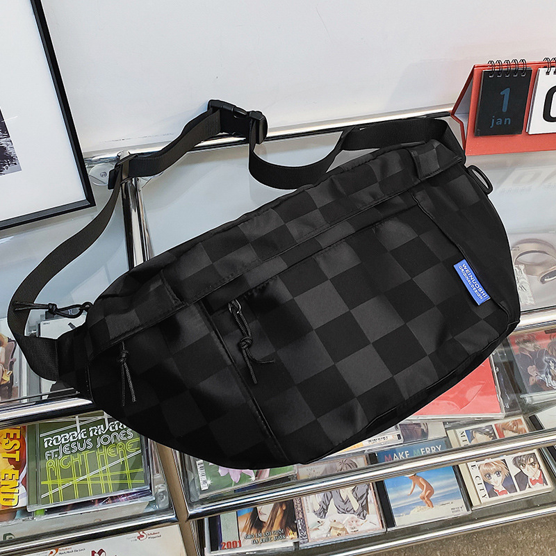 Mellkas táska városi egyszerűséggel, nylon, poliészter bélés, cipzár, telefon- és ID-kártya zsebek