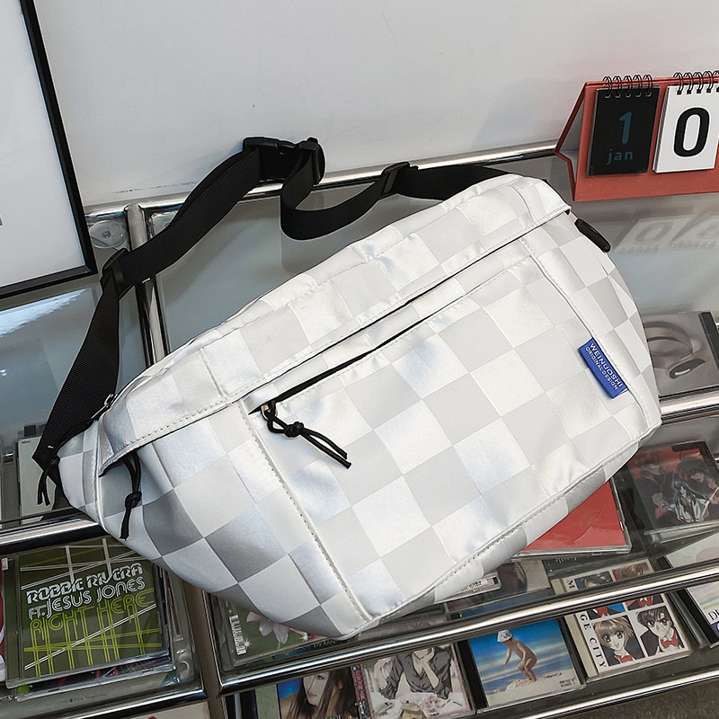 Mellkas táska városi egyszerűséggel, nylon, poliészter bélés, cipzár, telefon- és ID-kártya zsebek