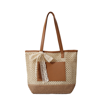 Kézzel készített szalma szövött oldaltáska - városi egyszerű stílus, vízszintes négyzet alak, cipzár, poliészter bélés