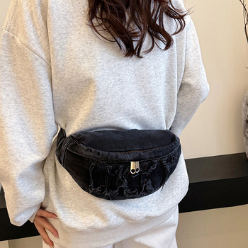 Denim crossbody torba s velikim kapacitetom za telefon, zatvarač, podstava od poliestera, mekan dodir