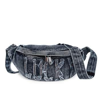 Denim crossbody torba s velikim kapacitetom za telefon, zatvarač, podstava od poliestera, mekan dodir