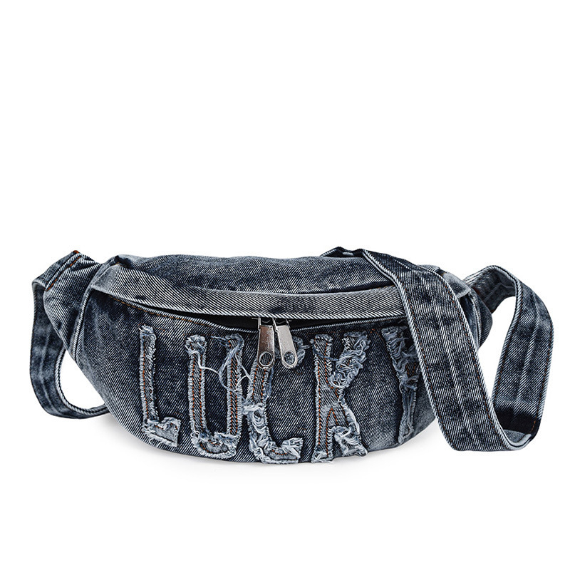 Denim crossbody torba s velikim kapacitetom za telefon, zatvarač, podstava od poliestera, mekan dodir