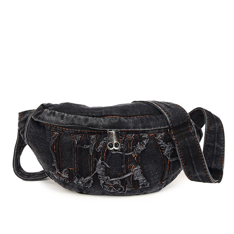 Denim crossbody torba s velikim kapacitetom za telefon, zatvarač, podstava od poliestera, mekan dodir