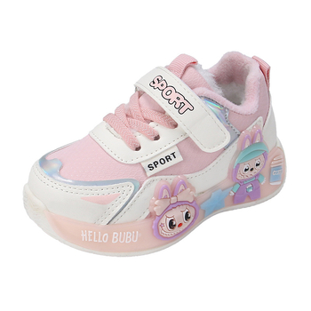 Lányoknak szóló futócipő rajzfilm mintázattal, Velcro-zárás, műbőr felsőrész, vízálló, téli viselet