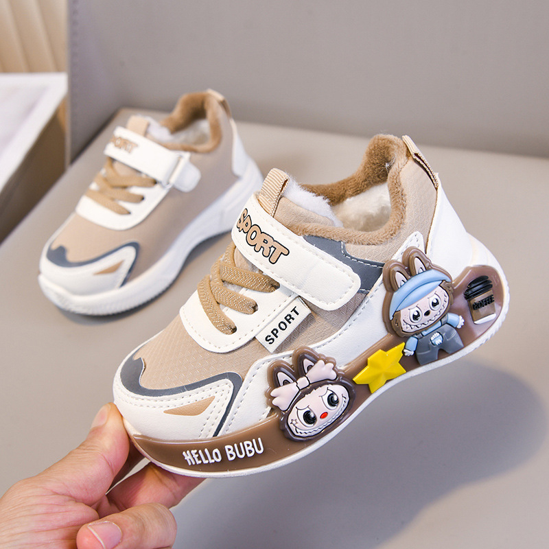 Lányoknak szóló futócipő rajzfilm mintázattal, Velcro-zárás, műbőr felsőrész, vízálló, téli viselet