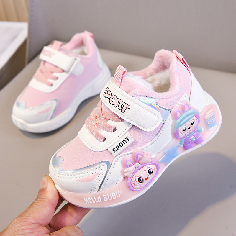 Lányoknak szóló futócipő rajzfilm mintázattal, Velcro-zárás, műbőr felsőrész, vízálló, téli viselet