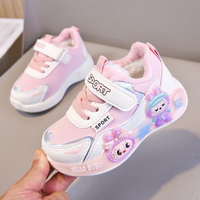 Lányoknak szóló futócipő rajzfilm mintázattal, Velcro-zárás, műbőr felsőrész, vízálló, téli viselet