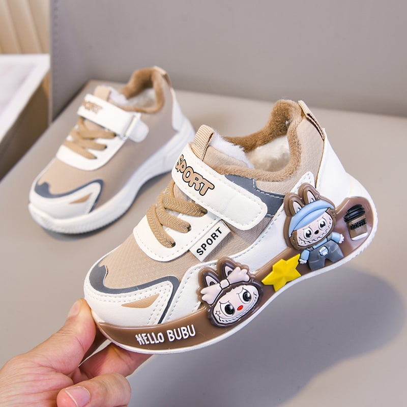 Lányoknak szóló futócipő rajzfilm mintázattal, Velcro-zárás, műbőr felsőrész, vízálló, téli viselet