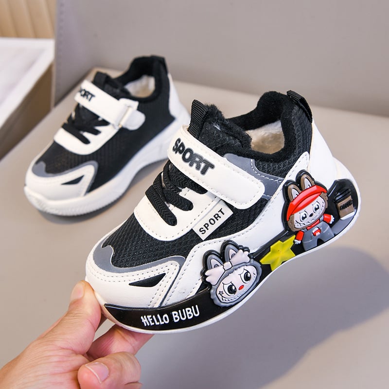 Lányoknak szóló futócipő rajzfilm mintázattal, Velcro-zárás, műbőr felsőrész, vízálló, téli viselet