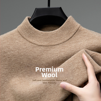 Tao mo férfi gyapjú kötött pulóver, fél magas gallér, testhezálló szabás, hosszú ujjú, finom gyapjú keverék 36–40%