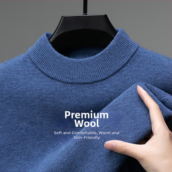 Tao mo férfi gyapjú kötött pulóver, fél magas gallér, testhezálló szabás, hosszú ujjú, finom gyapjú keverék 36–40%