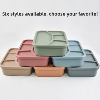 Szilikonból készült ebédes doboz négy rekesszel, mikrohullámú sütőben használható, zárható és hordozható, kapacitás 800–1000 ml