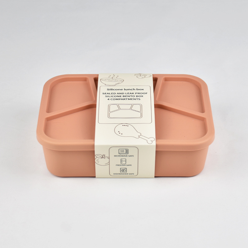 Szilikonból készült ebédes doboz négy rekesszel, mikrohullámú sütőben használható, zárható és hordozható, kapacitás 800–1000 ml
