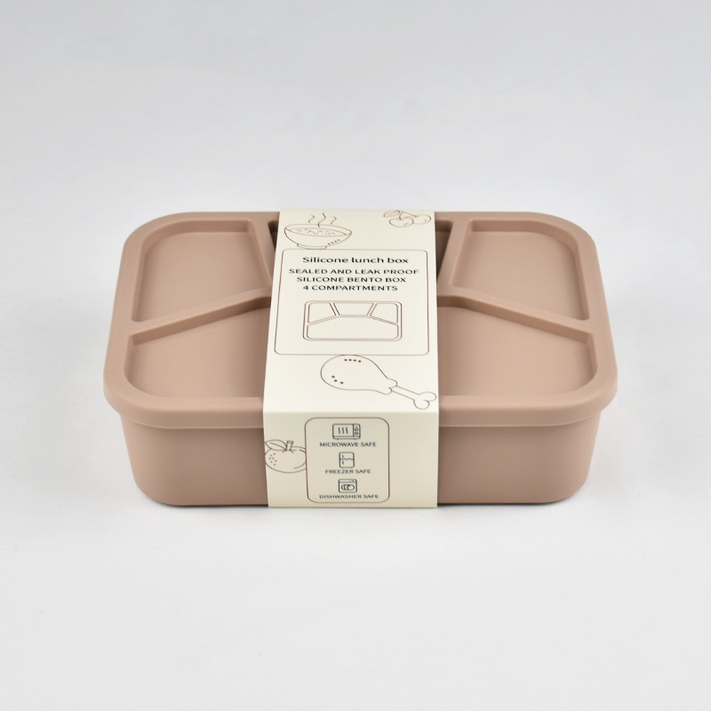 Szilikonból készült ebédes doboz négy rekesszel, mikrohullámú sütőben használható, zárható és hordozható, kapacitás 800–1000 ml