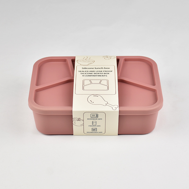 Szilikonból készült ebédes doboz négy rekesszel, mikrohullámú sütőben használható, zárható és hordozható, kapacitás 800–1000 ml