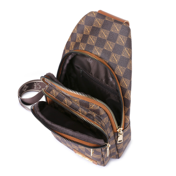Crossbody torba od PU kože, karirani uzorak, zatvaranje zipom, poliester podstava, unutarnji džep sa zatvaračem i džep za identifikacijske kartice