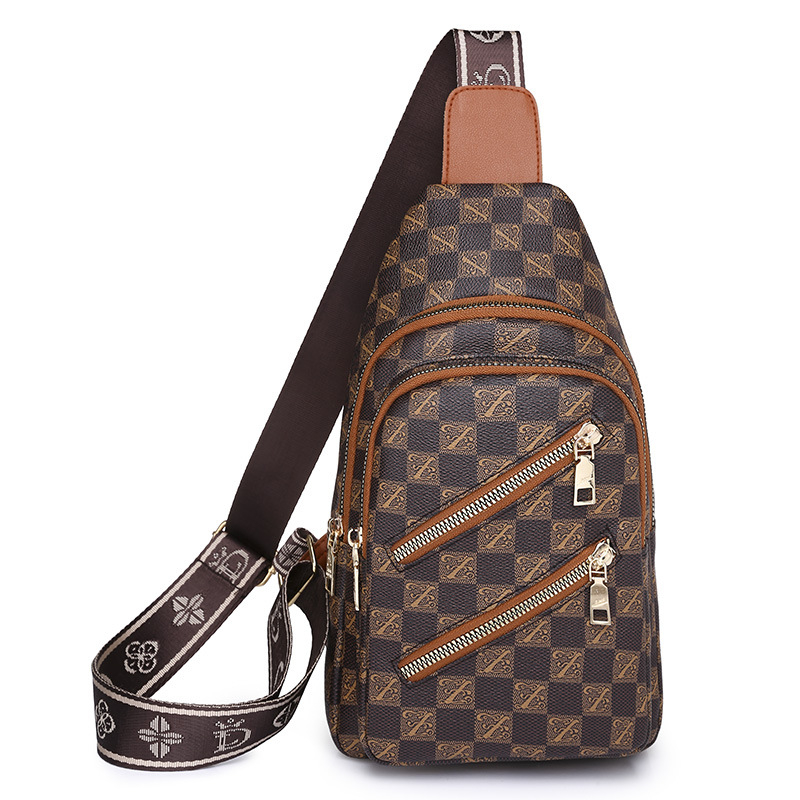 Crossbody torba od PU kože, karirani uzorak, zatvaranje zipom, poliester podstava, unutarnji džep sa zatvaračem i džep za identifikacijske kartice