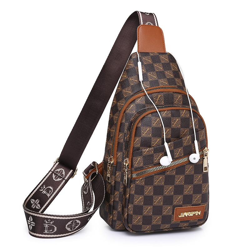 Crossbody torba od PU kože, karirani uzorak, zatvaranje zipom, poliester podstava, unutarnji džep sa zatvaračem i džep za identifikacijske kartice