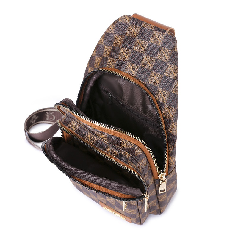 Crossbody torba od PU kože, karirani uzorak, zatvaranje zipom, poliester podstava, unutarnji džep sa zatvaračem i džep za identifikacijske kartice