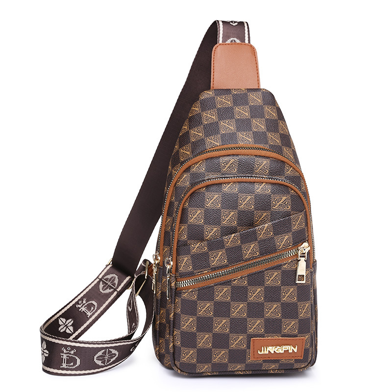 Crossbody torba od PU kože, karirani uzorak, zatvaranje zipom, poliester podstava, unutarnji džep sa zatvaračem i džep za identifikacijske kartice