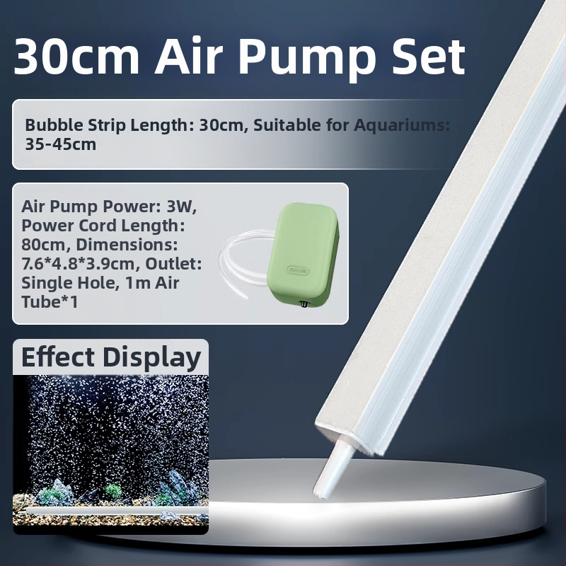 Akvarisztikai oxigén-ellátó készlet buborékszalaggal, buborék-kővel és nano koronggal – csendes működés, DC tápegység (Crazy aquatic plants)