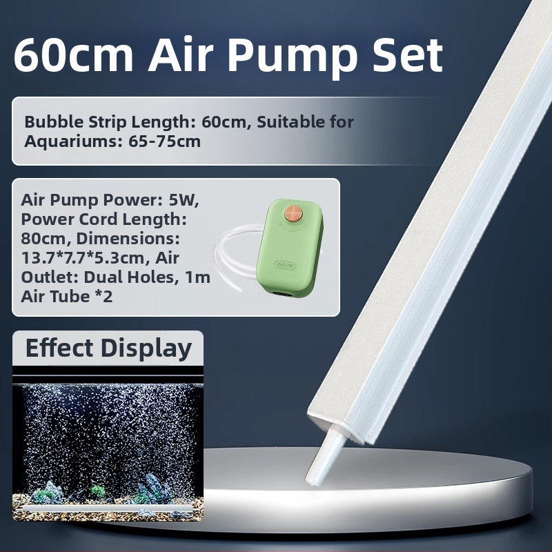Akvarisztikai oxigén-ellátó készlet buborékszalaggal, buborék-kővel és nano koronggal – csendes működés, DC tápegység (Crazy aquatic plants)