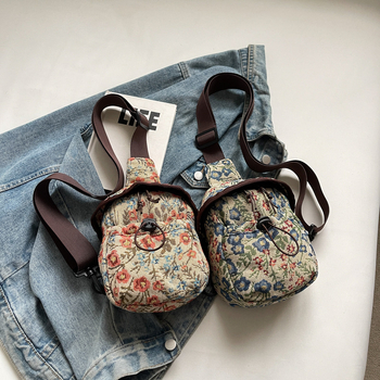 Crossbody torba - Književno-kineski stil - Platno - bucket bag oblik - Ovalni oblik - Zatvarač na zip