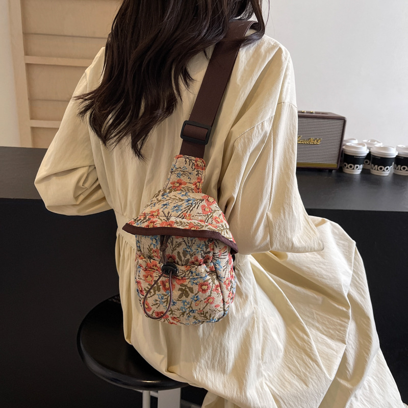 Crossbody torba - Književno-kineski stil - Platno - bucket bag oblik - Ovalni oblik - Zatvarač na zip