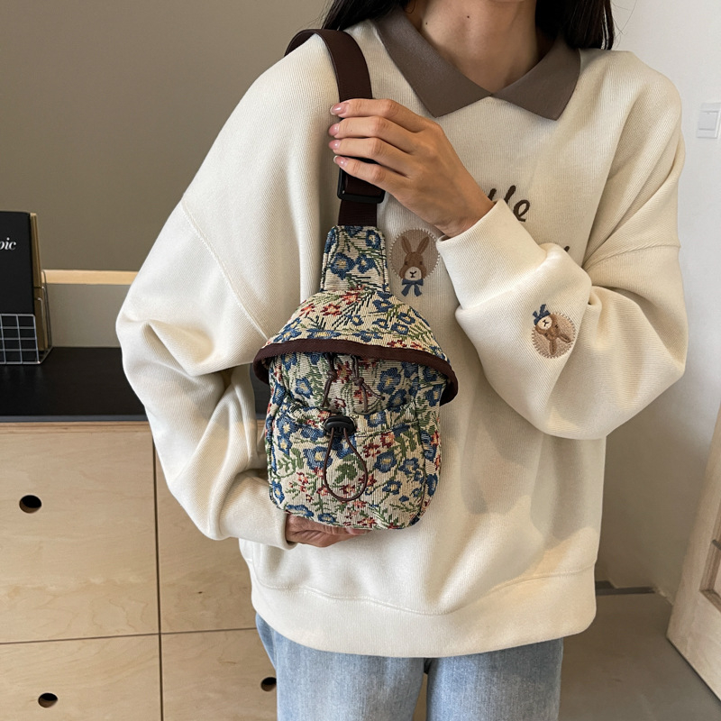 Crossbody torba - Književno-kineski stil - Platno - bucket bag oblik - Ovalni oblik - Zatvarač na zip