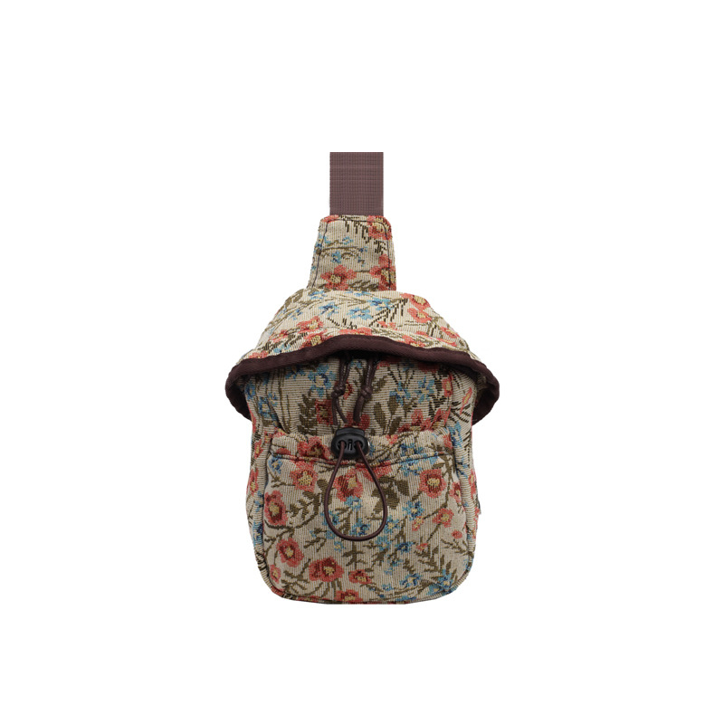 Crossbody torba - Književno-kineski stil - Platno - bucket bag oblik - Ovalni oblik - Zatvarač na zip