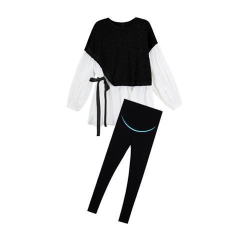 Kismama kosztüm hosszú ujjú, 3/4- hosszú nadrág, chenille anyag, spandex <30%, japán-koreai lazább stílus