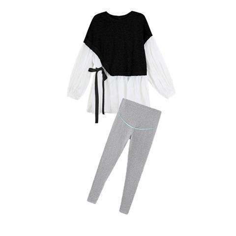 Kismama kosztüm hosszú ujjú, 3/4- hosszú nadrág, chenille anyag, spandex <30%, japán-koreai lazább stílus