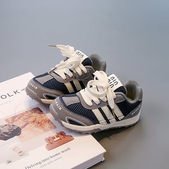 Dječje mrežaste tenisice s Velcro zatvaračem, proljeće–jesen 2025, unisex, prugasti dezen, gornji dio PU+ mreža, EVA đon