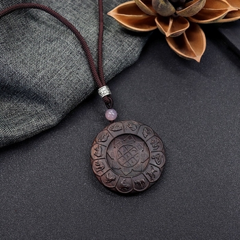 Luo Xiang colier din lemn natural de abanos pentru femei, pandant Pixiu sculptat manual, stil vintage etnic, literar-arte retro