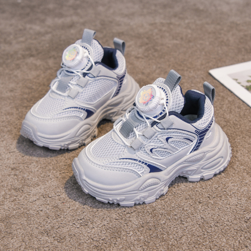 Unisex dječje sportske tenisice u stilu dad shoes, prozračne i lagane, s dvostrukom mrežom, zatvarač s rotirajućom kopčom, gornji dio od sintetičke kože, proljeće i jesen 2026