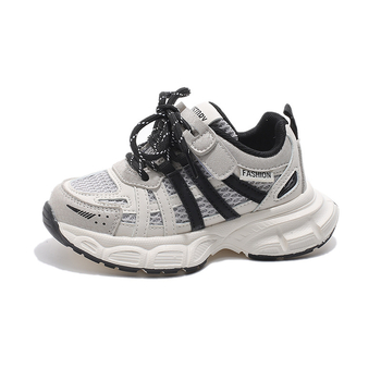 Pantofi sport pentru copii din PU+plasă respirabilă, închidere Velcro, talpă din cauciuc, model cu dungi, primăvară–toamnă