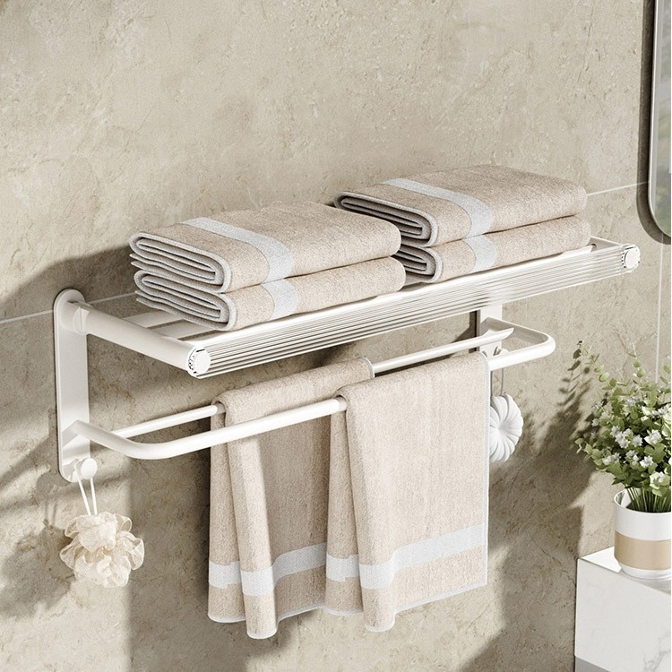 Zidni držač za ručnike bez bušenja, s jednom šipkom, od akrilno-aluminijskog materijala, nosivost 5 kg.
