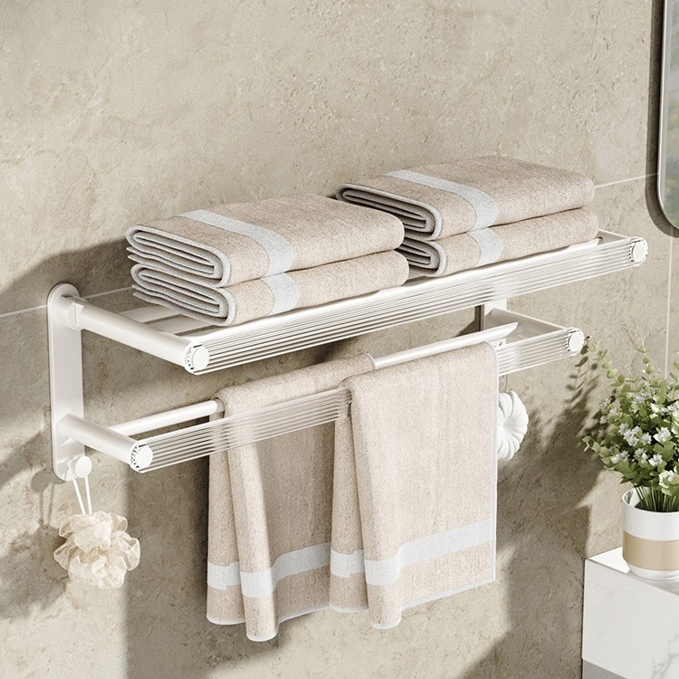 Zidni držač za ručnike bez bušenja, s jednom šipkom, od akrilno-aluminijskog materijala, nosivost 5 kg.