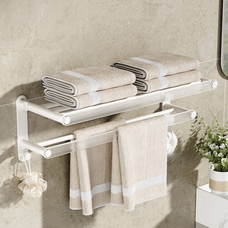 Zidni držač za ručnike bez bušenja, s jednom šipkom, od akrilno-aluminijskog materijala, nosivost 5 kg.